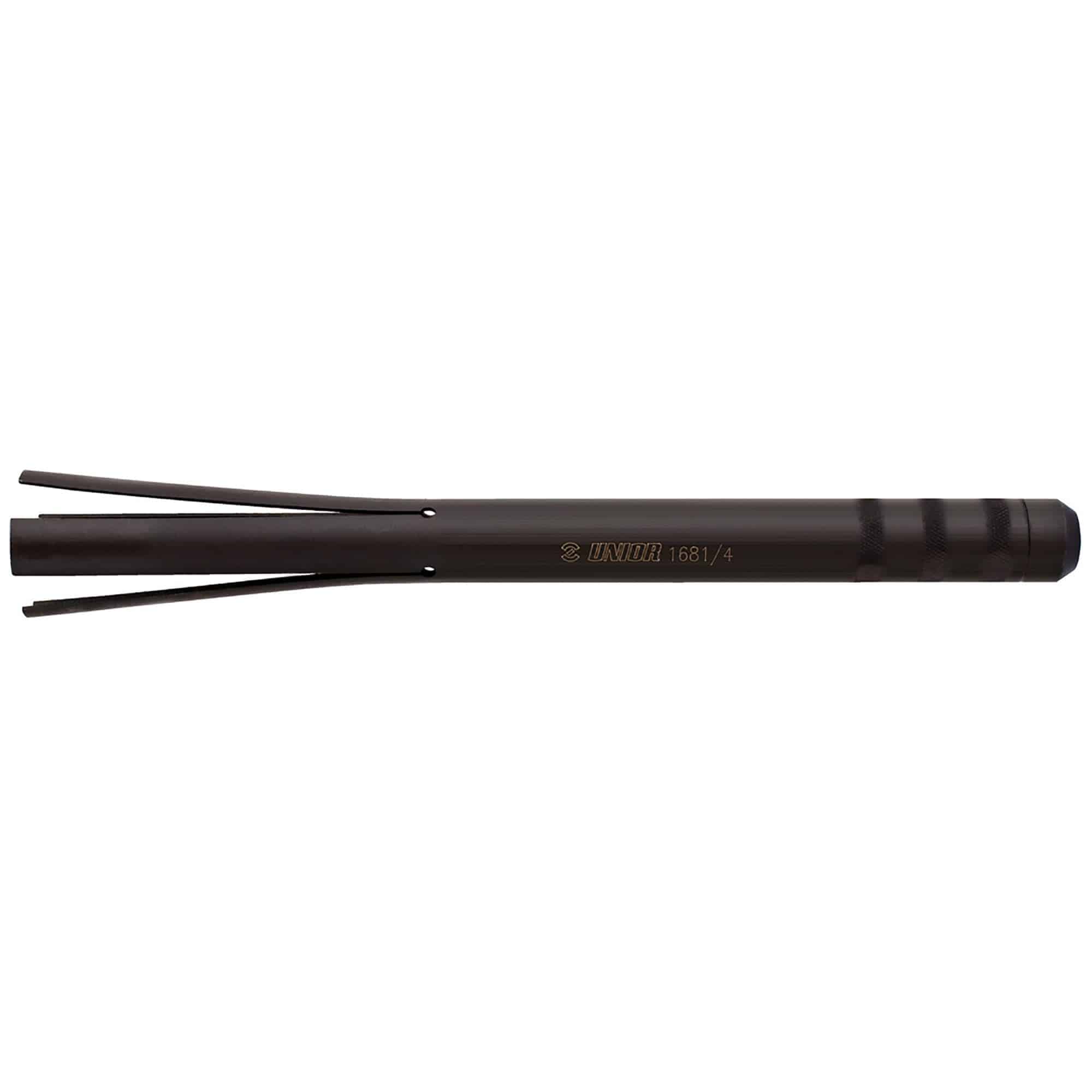 UNIOR workshop headset cup remover tool in durable carbon steel for 1, 1-1/8, and 1-1/4 inch sizes, shown in a workshop setting.
