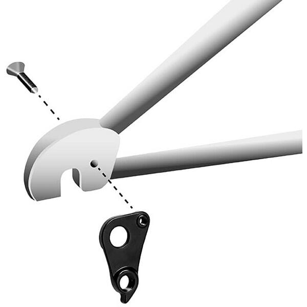 M Part aluminum bike gear hanger replacement for Specialized bike frames, component part for easy gear system maintenance.