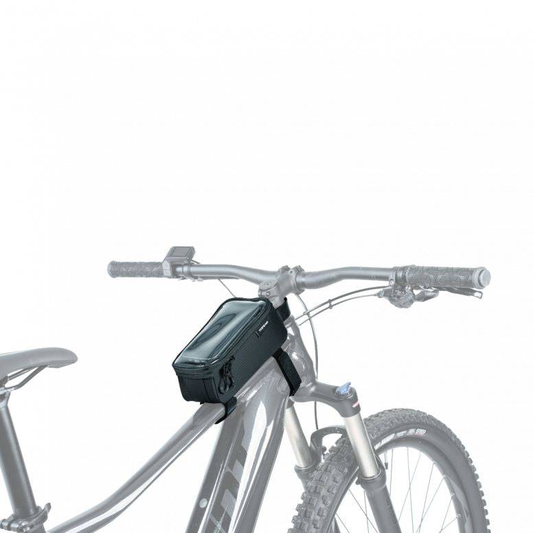 Topeak Bento Pack black top tube bike bag with phone case and organizer for cycling accessories.