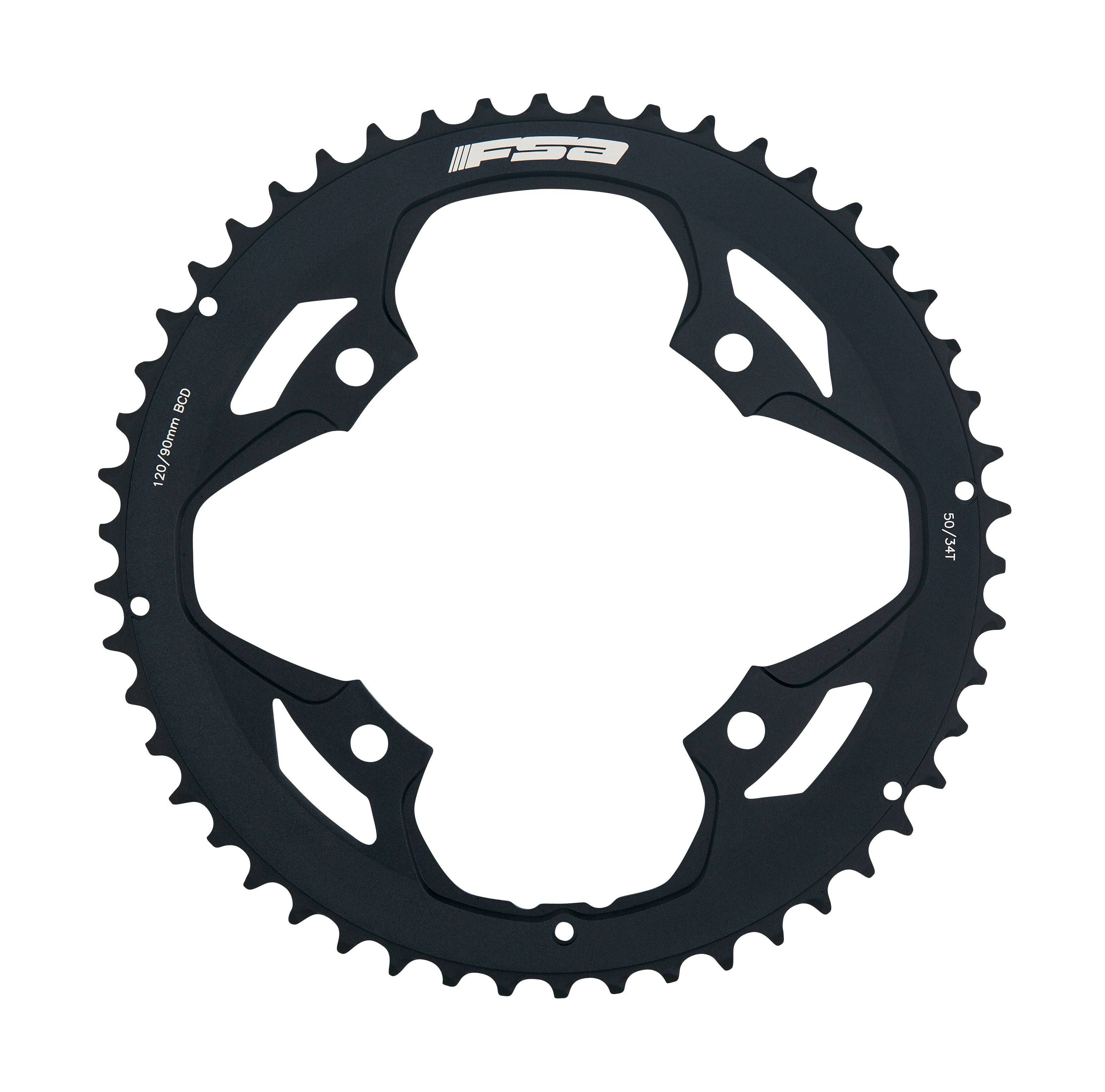 FSA Vero Pro 48T black road chainring for 2x11 drivetrain, 110mm bolt circle, 4-hole mounting, compatible with road bikes.