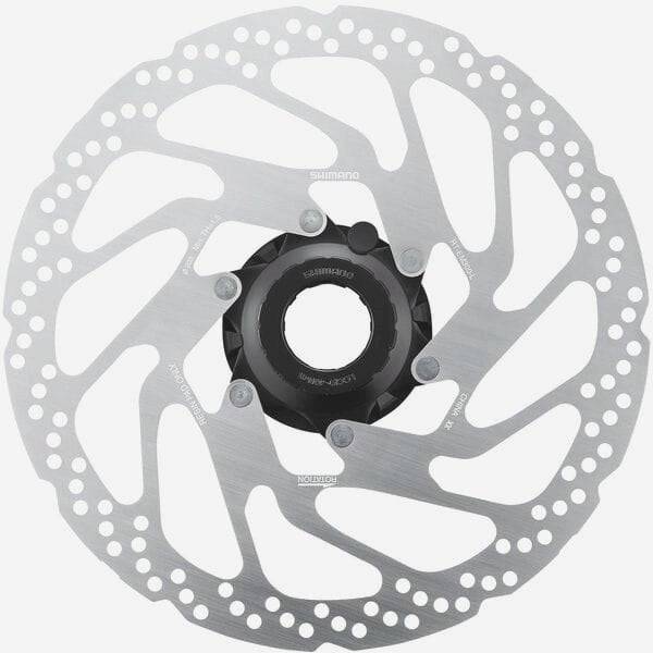 Shimano STEPS RT-EM300 203mm rear e-bike rotor with internal and external lockring for bicycle braking components.