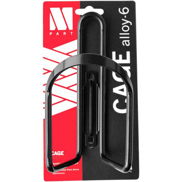 Black M Part alloy bike bottle cage with adjustable design and 6mm aluminium construction, suitable for secure hydration on bikes.