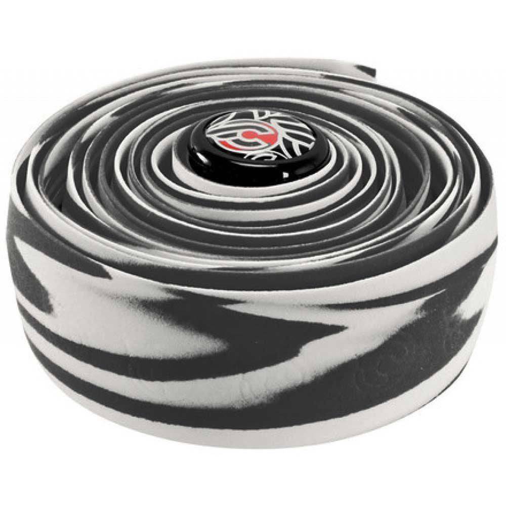 Cinelli Zebra Cork cycling bar tape with matching logo bar end plugs, designed for comfortable and stylish handlebar grip.