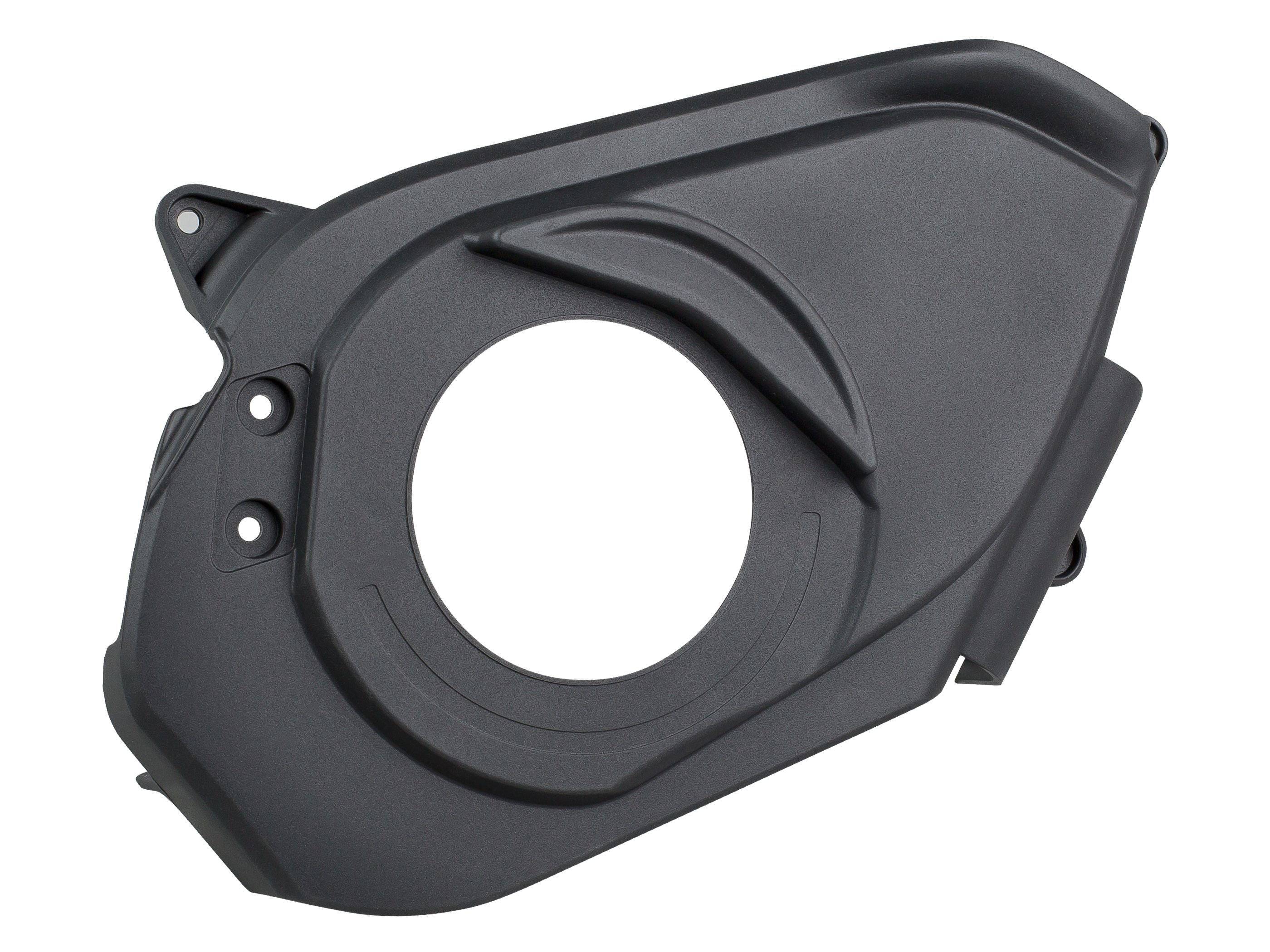 Black Trek Powerfly drive-side motor cover for e-MTB, providing protection for the bike’s motor component.