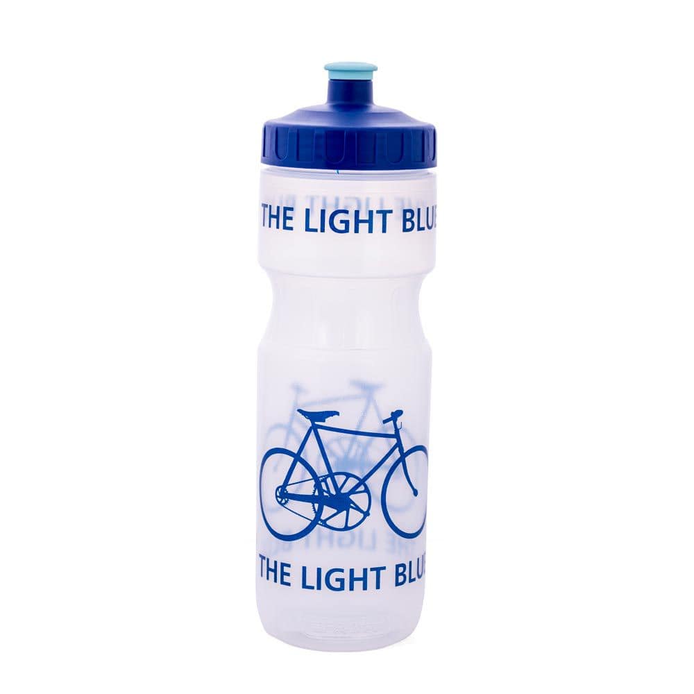 Light Blue BPA-Free leak-proof sports water bottles in 600ml and 800ml sizes, featuring the Light Blue Bottles logo on the accessories.