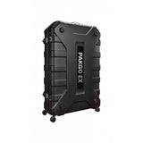 Topeak Pakgo EX black bike transport case with multi-directional wheels, durable accessories for secure bike travel.