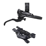 Shimano Deore XT hydraulic 4-pot disc brake lever and post mount caliper, model BR-M8120/BL-M8100, for mountain bike components.