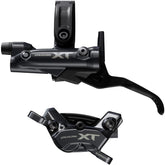 Shimano Deore XT BR-M8220/BL-M8200 rear left 4-pot post mount brake lever and caliper for mountain bikes.