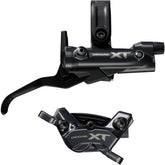 Shimano Deore XT M8220 front right 4-pot post mount brake lever and caliper for mountain bikes, black finish.