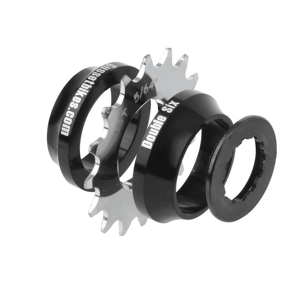 Gusset Components double six single speed conversion kit with alloy spacers and steel 16T sprocket for Shimano HG freehub.