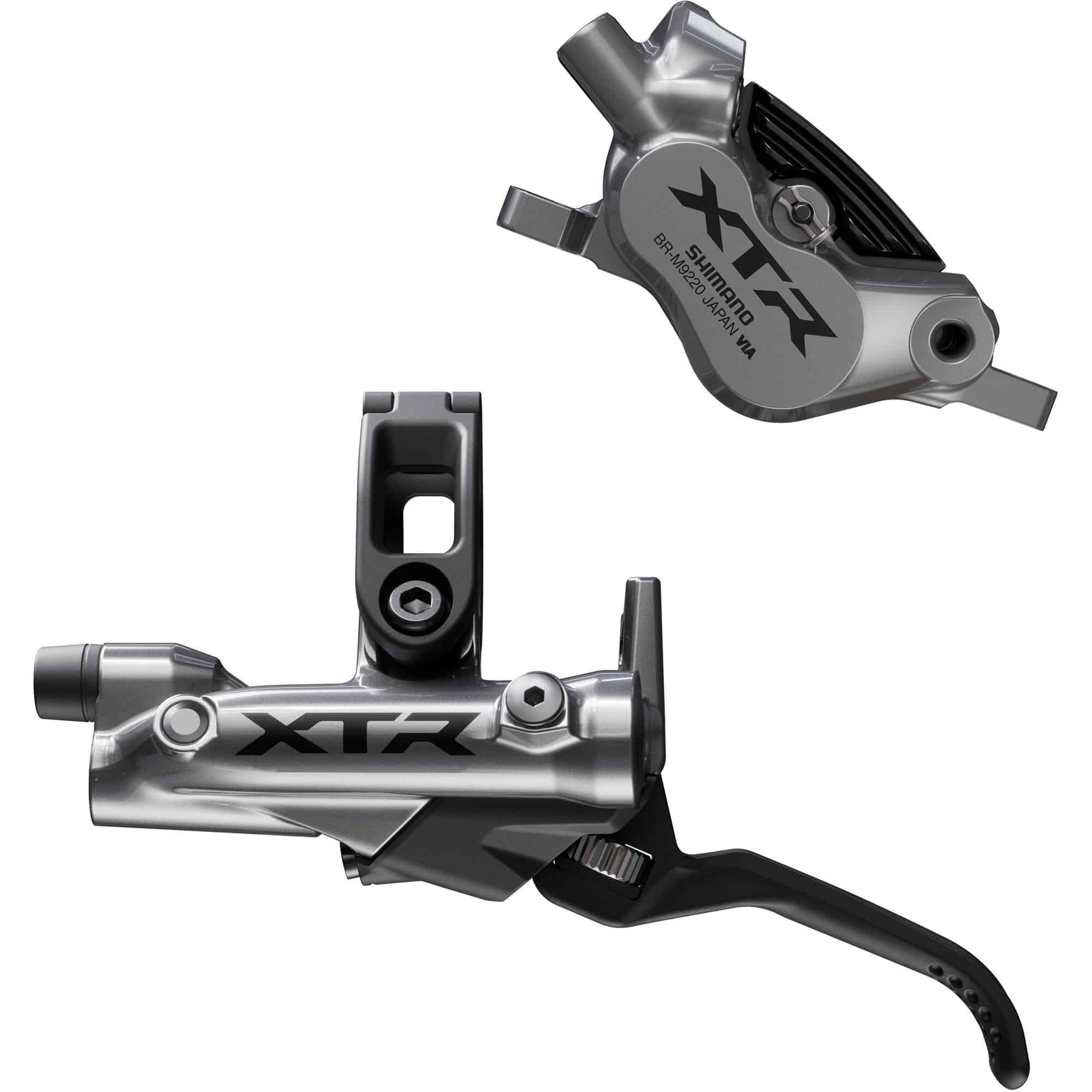 Shimano XTR BR-M9200 brake lever and caliper kit with 2-pot post mount design for mountain biking components.