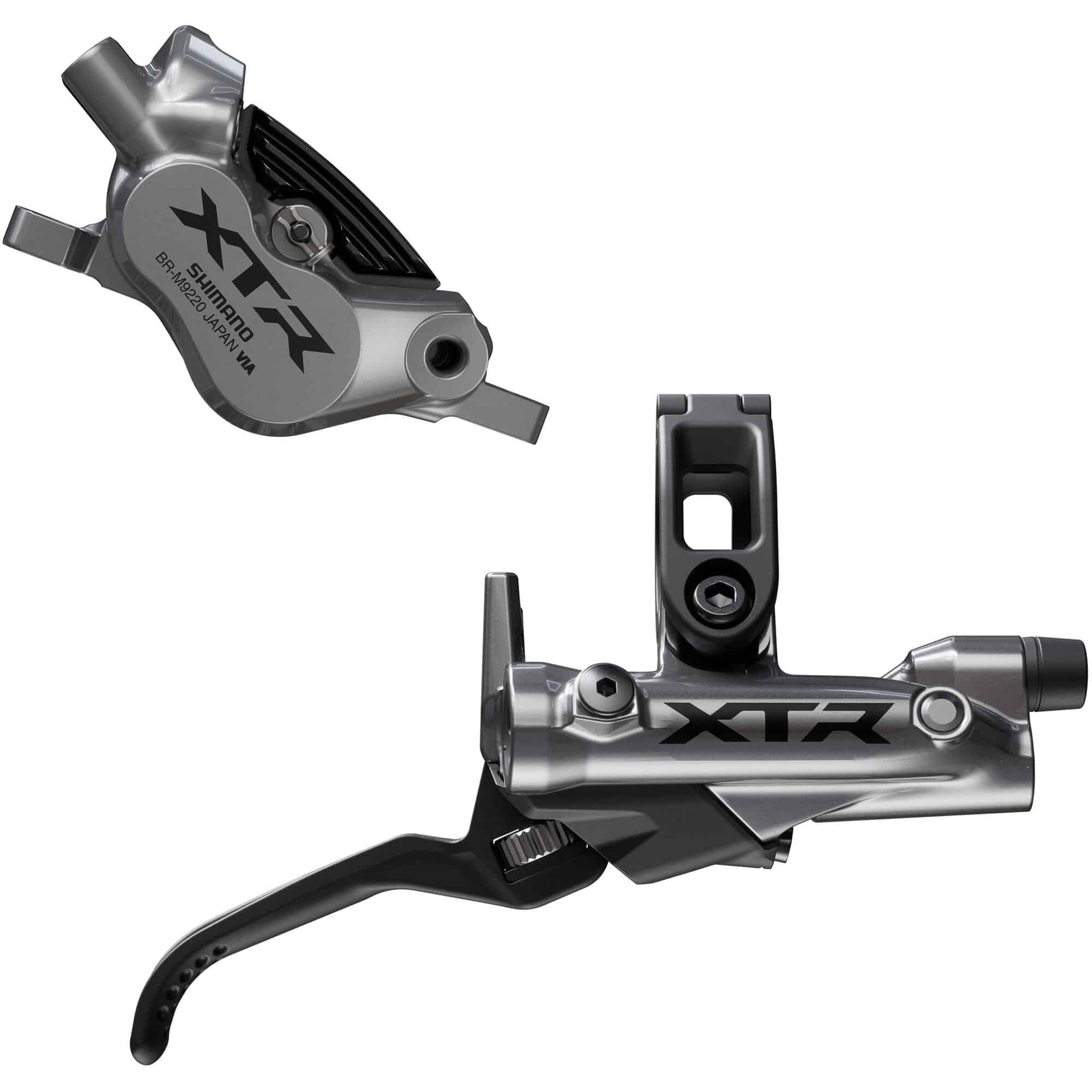 Shimano XTR M9200 brake lever and caliper kit with 2-pot post mount components for mountain bike braking systems.
