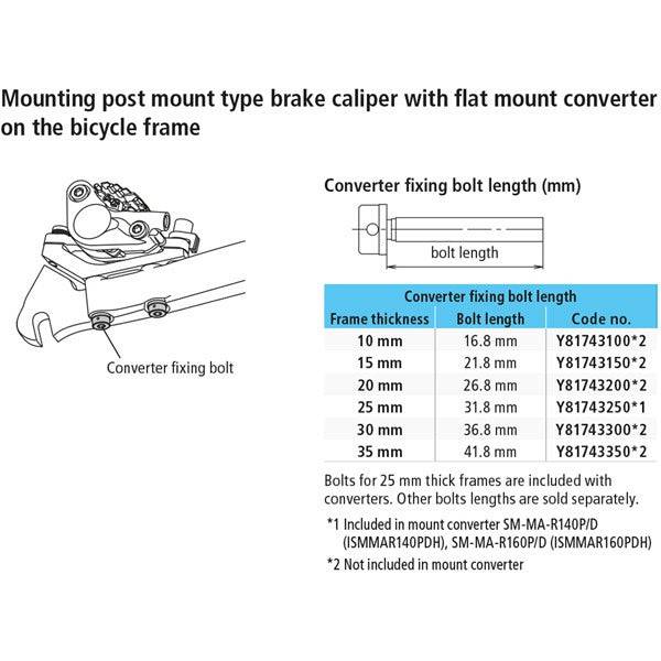 Shimano SM-MA converter fixing bolt M5 x 41.8mm for rear mount components, shown with threaded metal bolt and washer