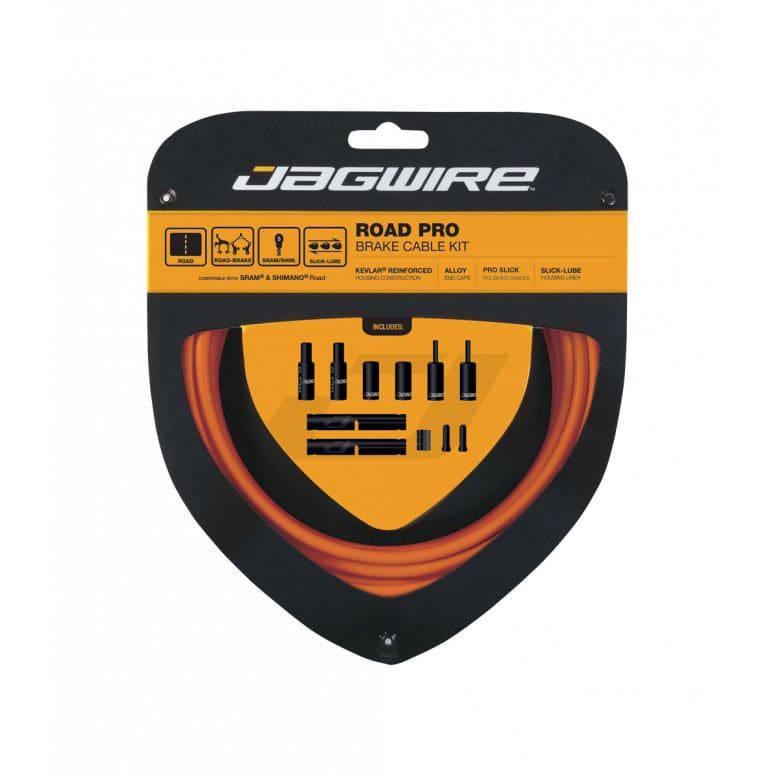 Jagwire Road Pro Brake Kit cables with Kevlar housing for mechanical bike brakes, featuring high-performance components.