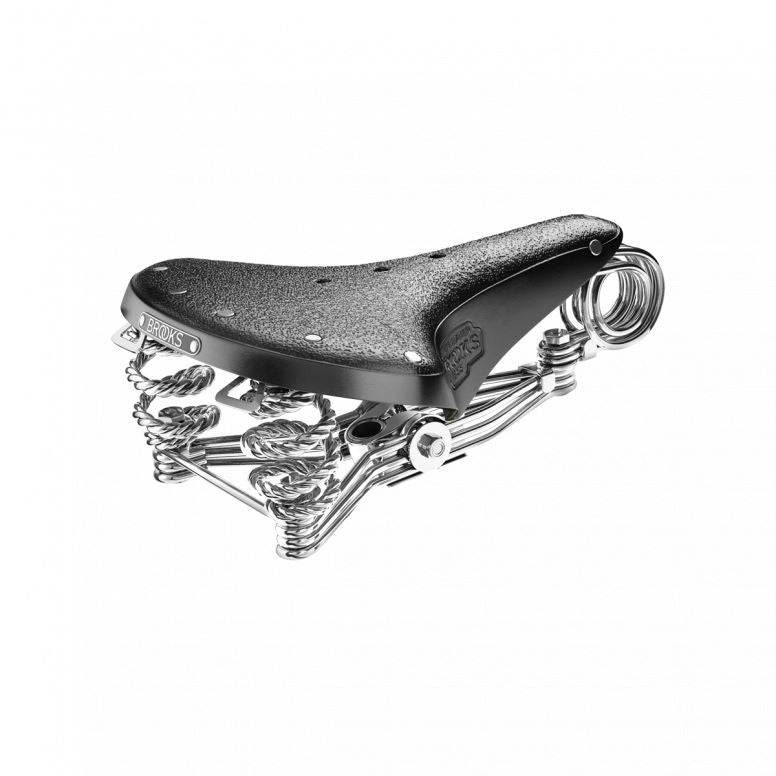 Brooks B33 bicycle saddle with rear coil springs and chrome rails, offering enhanced comfort for cycling.