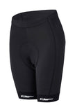 BBB GirlTech women's cycling bib shorts in black and white with padding, shown in XXL size on a model.