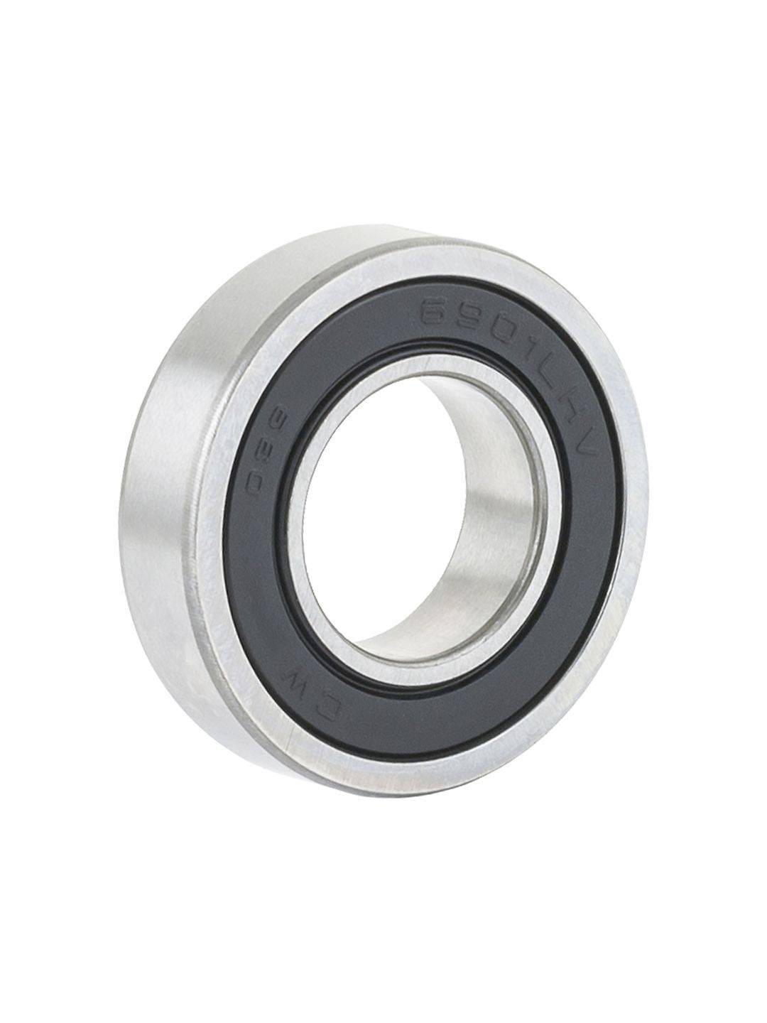 Silver Bontrager 6901 LLH replacement hub bearing for bike wheels, 12x24x6mm, showing the bearing's detailed close-up.
