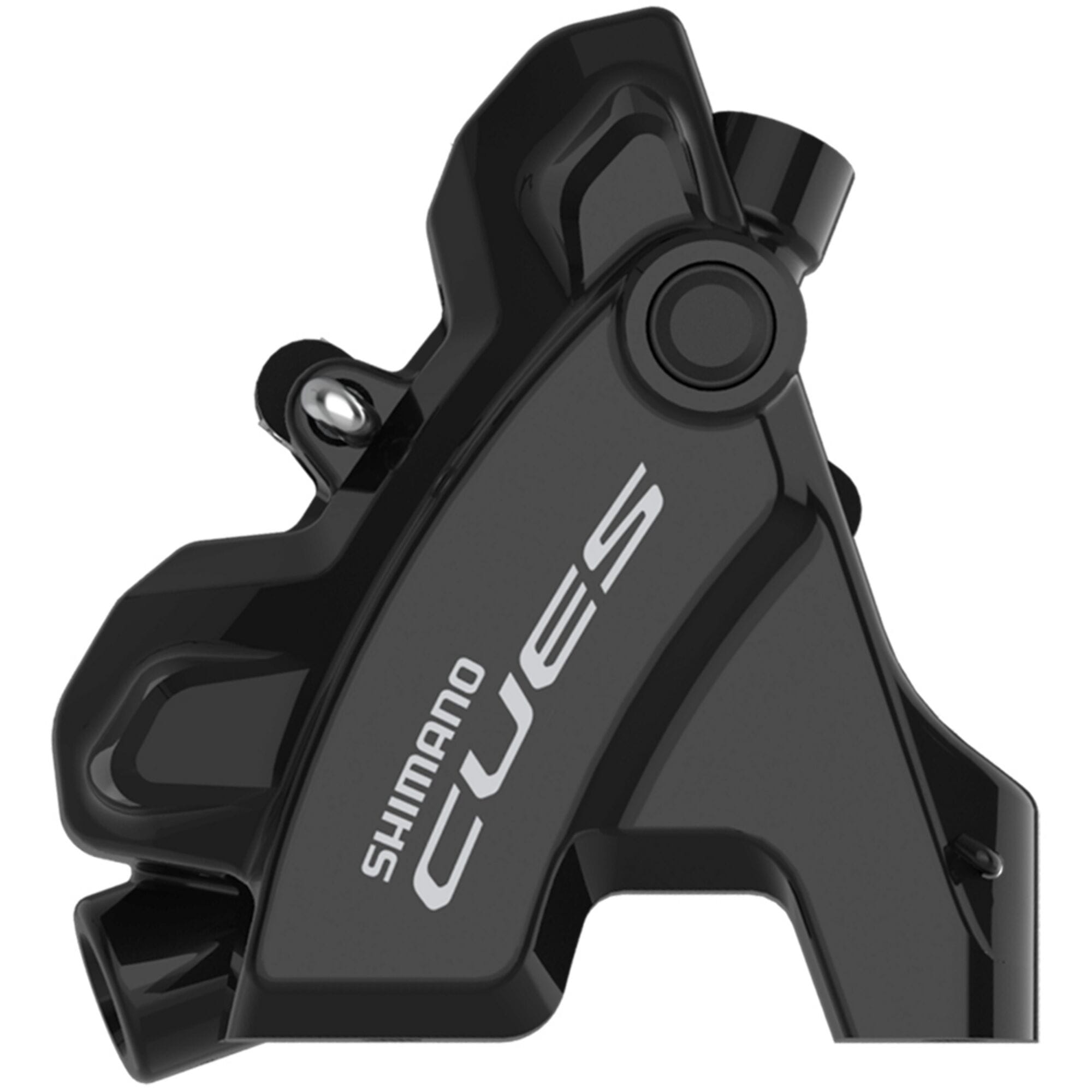 Shimano CUES BR-U6030 rear flat mount brake caliper in black, shown without rotor adapter, for bicycle braking systems.