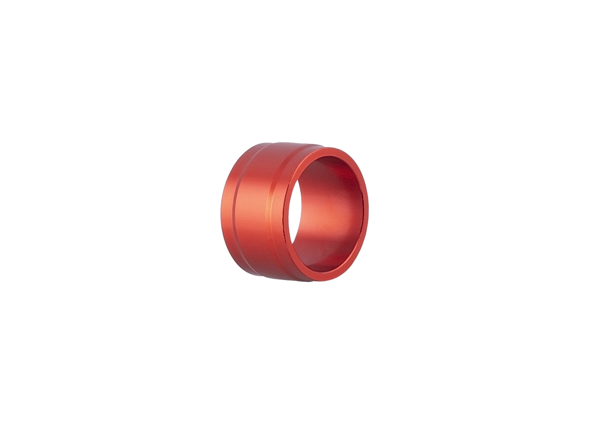 Red Bontrager Ratchet EXP 15mm x 15mm spacer for DT Ratchet EXP hubs, showing the component's shape and color.