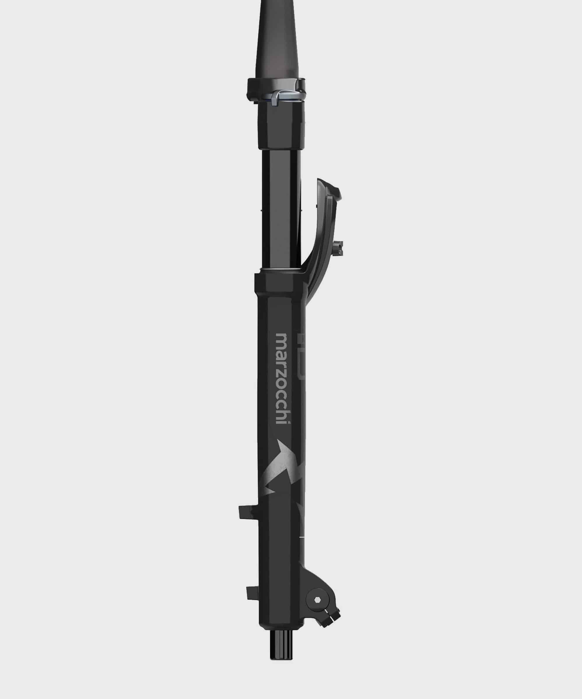 Marzocchi Bomber DJ GRIP tapered MTB suspension fork with 26-inch wheels and 100mm travel, shown from the side.