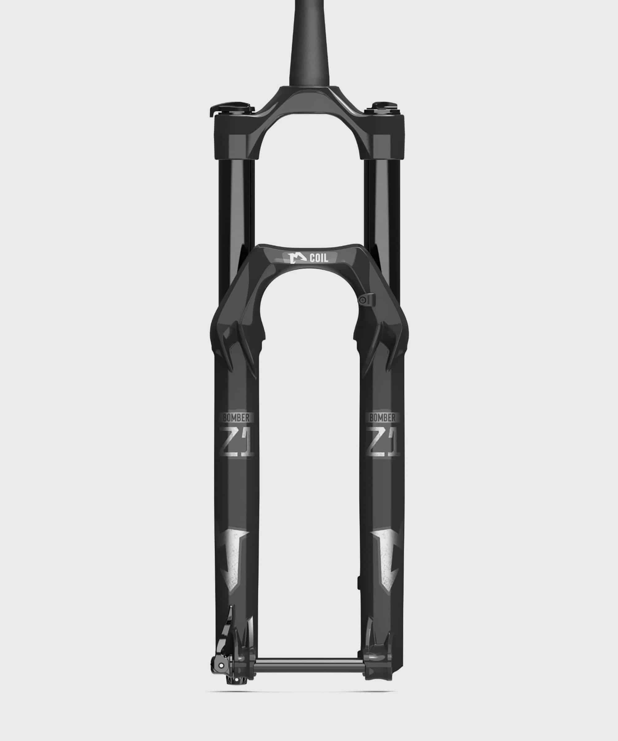 Marzocchi Bomber Z1 Coil RAIL tapered mountain bike fork for 27.5 and 29-inch trail riding, featuring coil suspension and tapered steerer.