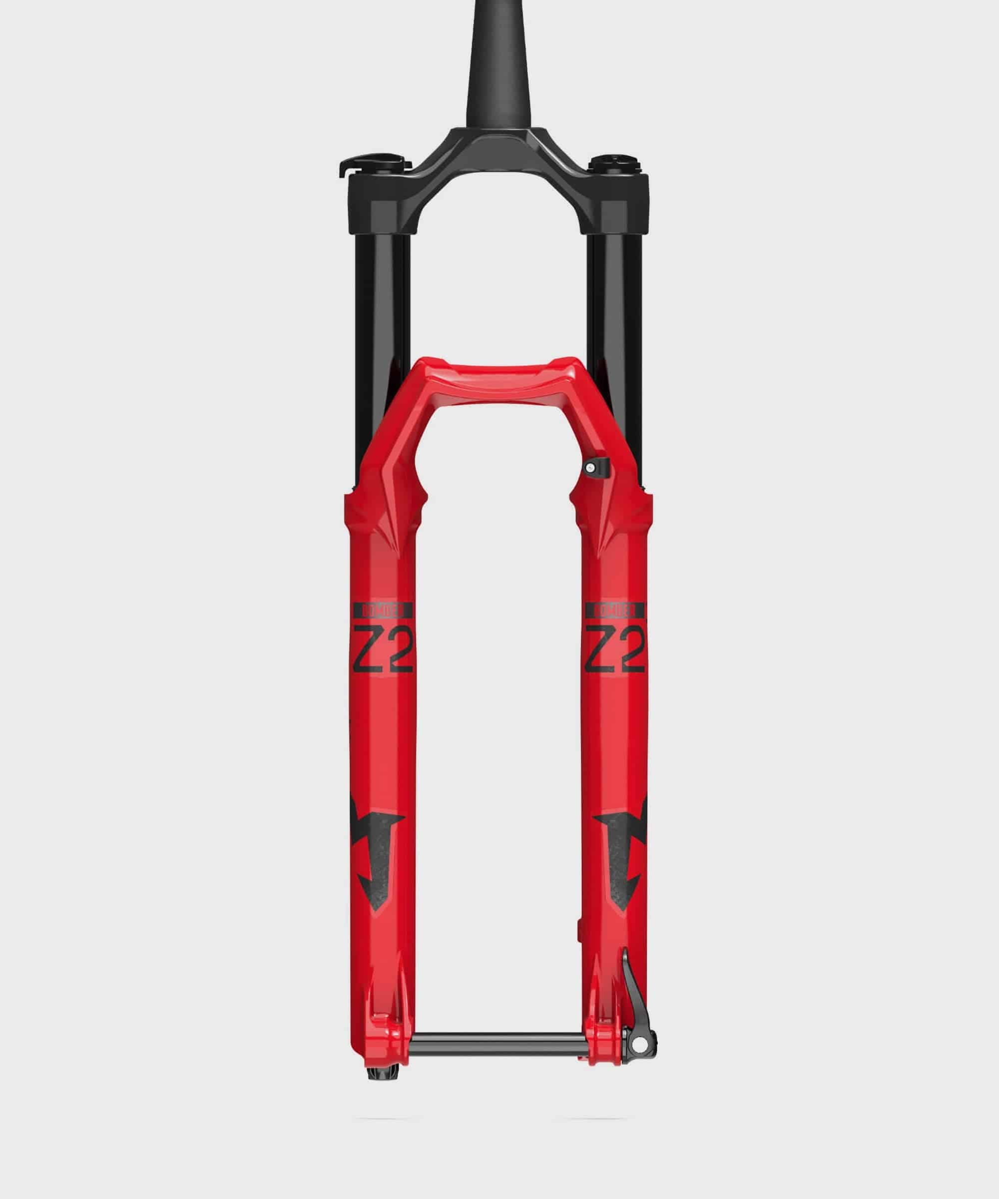 Marzocchi Bomber DJ GRIP tapered MTB fork with 26-inch wheels and 100mm travel, showing suspension components and matte black finish.