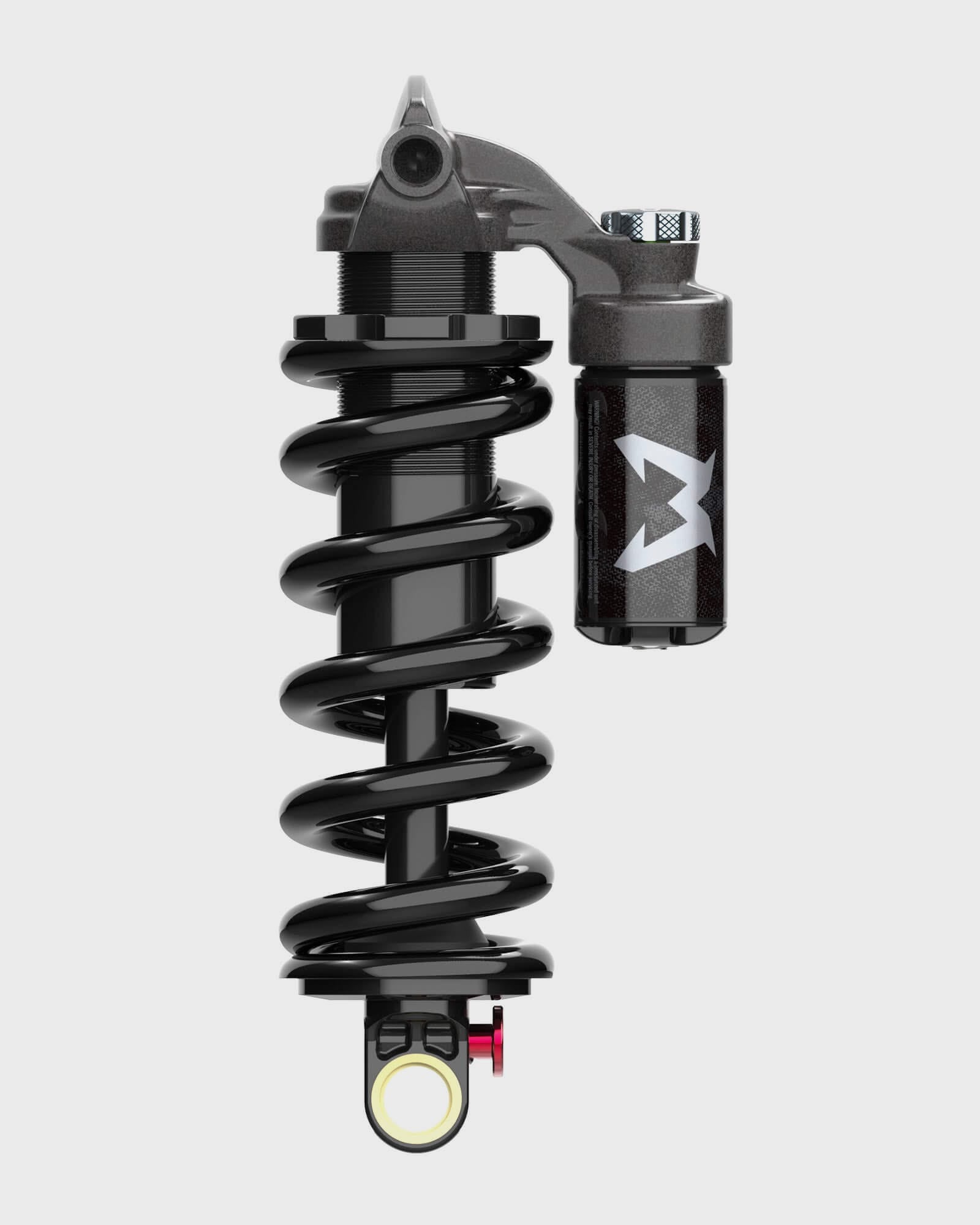 Marzocchi Bomber CR rear shock damper with adjustable compression and rebound for mountain bike components, showing the shock's details.