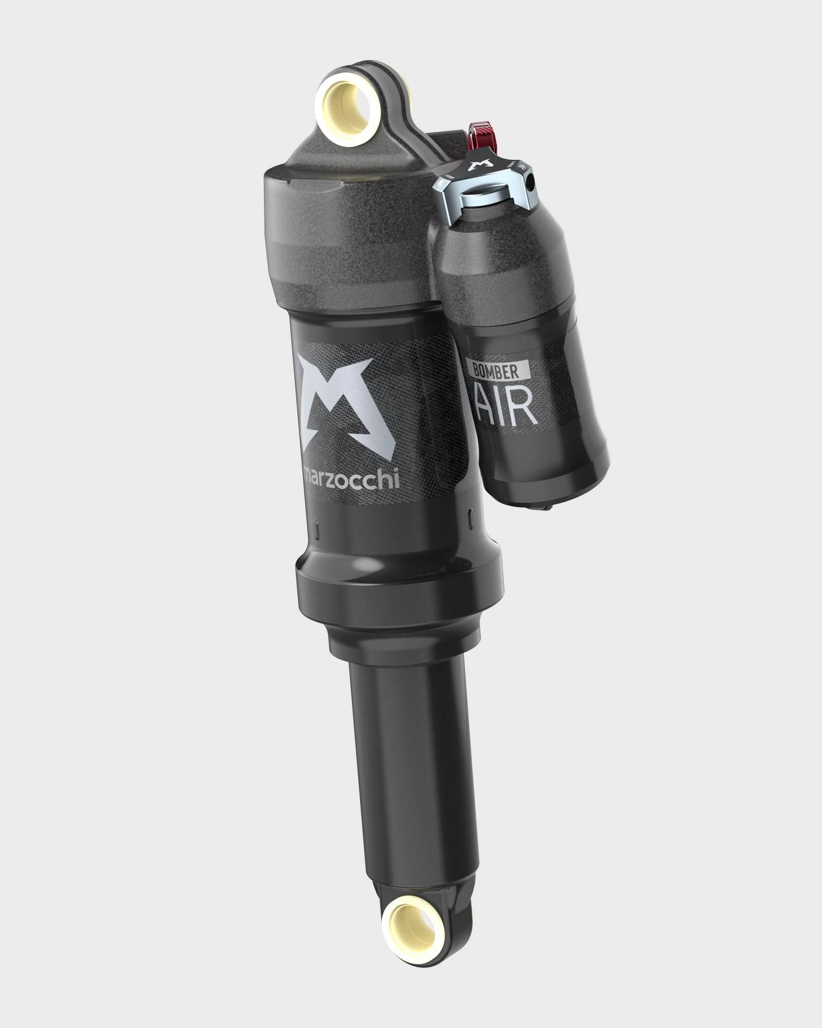 Marzocchi Bomber Air Shock rear suspension for downhill and trail riding, showing the durable shock absorber component.