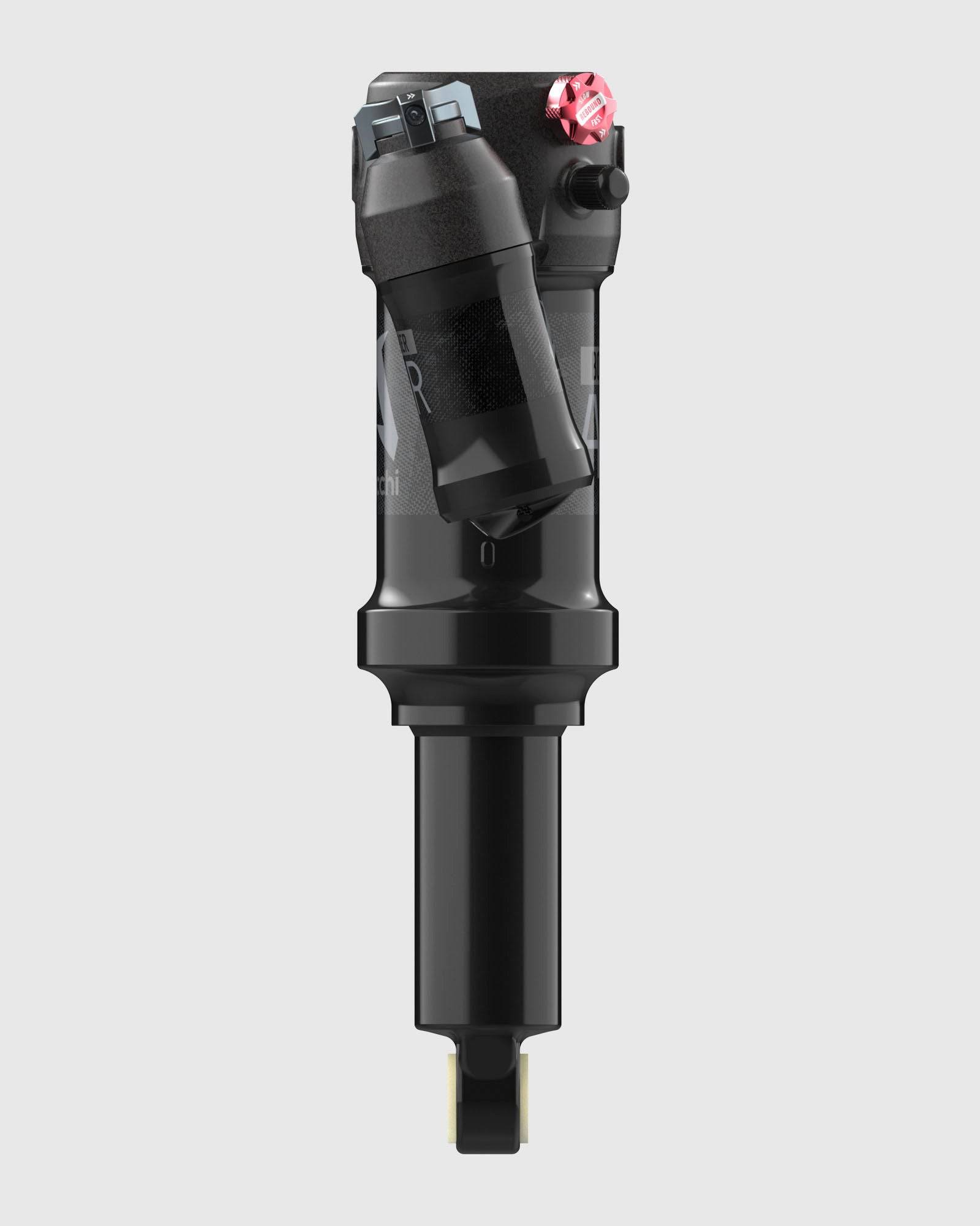 Marzocchi Bomber Air Shock rear suspension for downhill and trail riding, showing the high-performance shock absorber with branding.