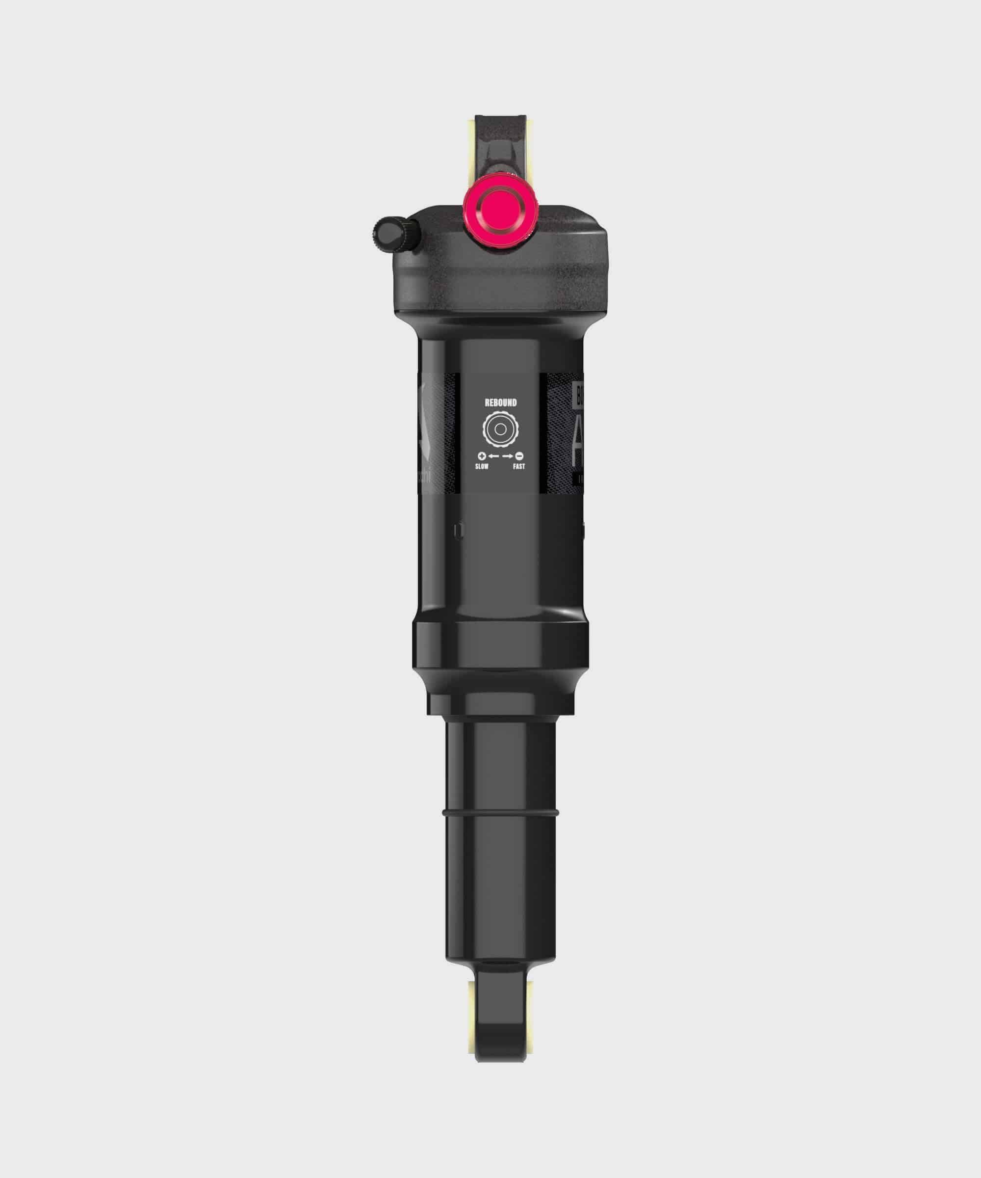 Marzocchi Bomber Inline rear shock for trail bikes, showing the black coil spring and mounting hardware.