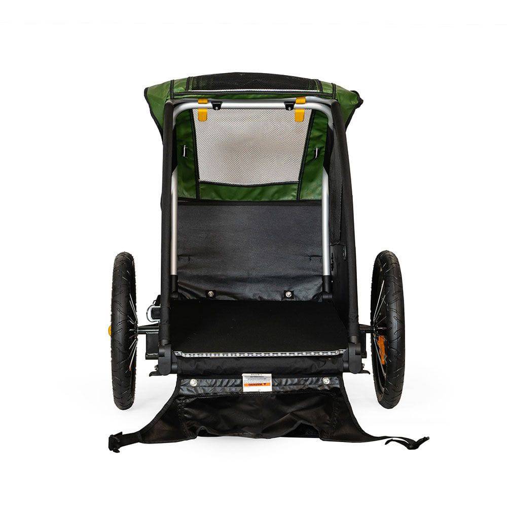 Burley Tail Wagon pet trailer with foldable design and safety flag, bike-only pet carrier accessory for transporting small pets.