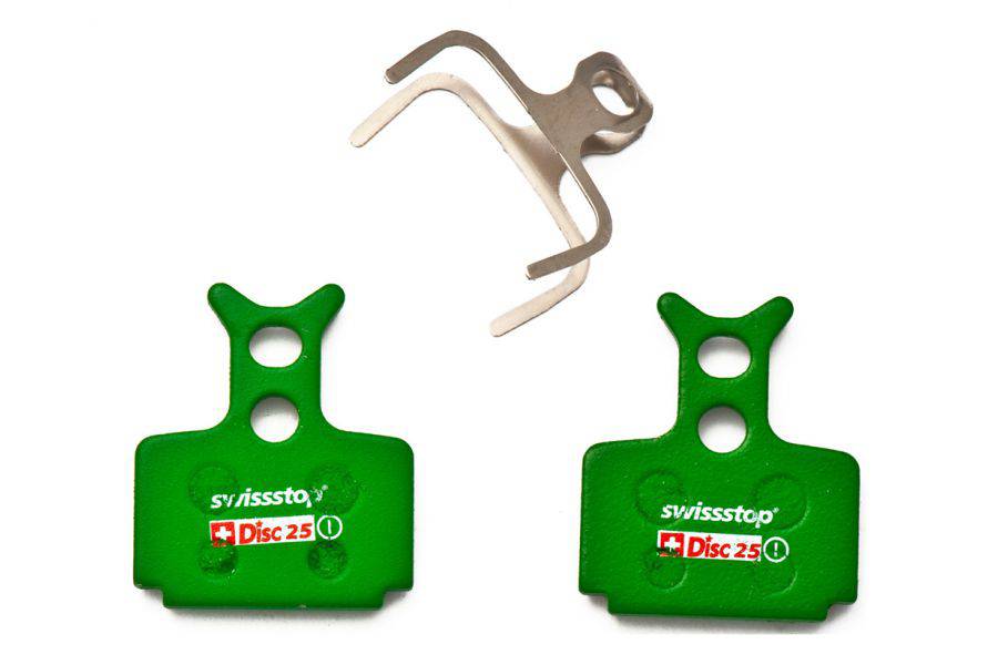 SwissStop Disc 25 brake pads for Formula Green disc brake systems, showcasing the high-performance component design.