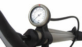 Passport Steel Track Floor Pump with reversible Schrader and Presta valve head, showcasing durable construction and ergonomic handle.