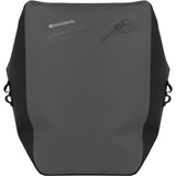 Madison Bags Roam 30L waterproof pannier bag with quick-release mounting system, shown attached to a bicycle rack.