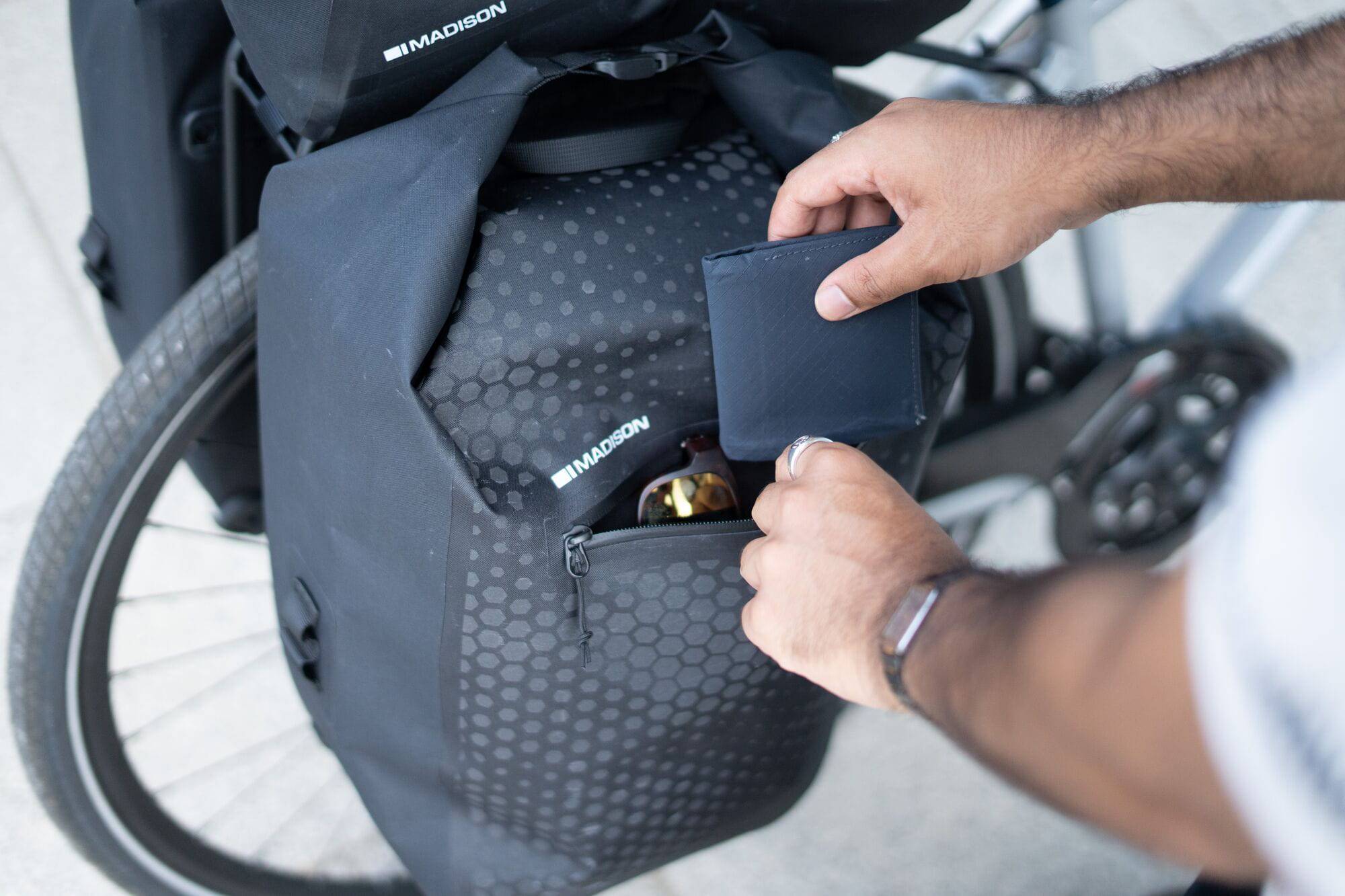 Madison Bags Roam Stellar-Tech 30L waterproof pannier bag with reflective finish, designed for bike accessories and outdoor use.