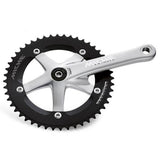 Miche Primato Advanced Track Chainsets Cranks for track cycling, showing sleek black components with brand logo and chainring details.