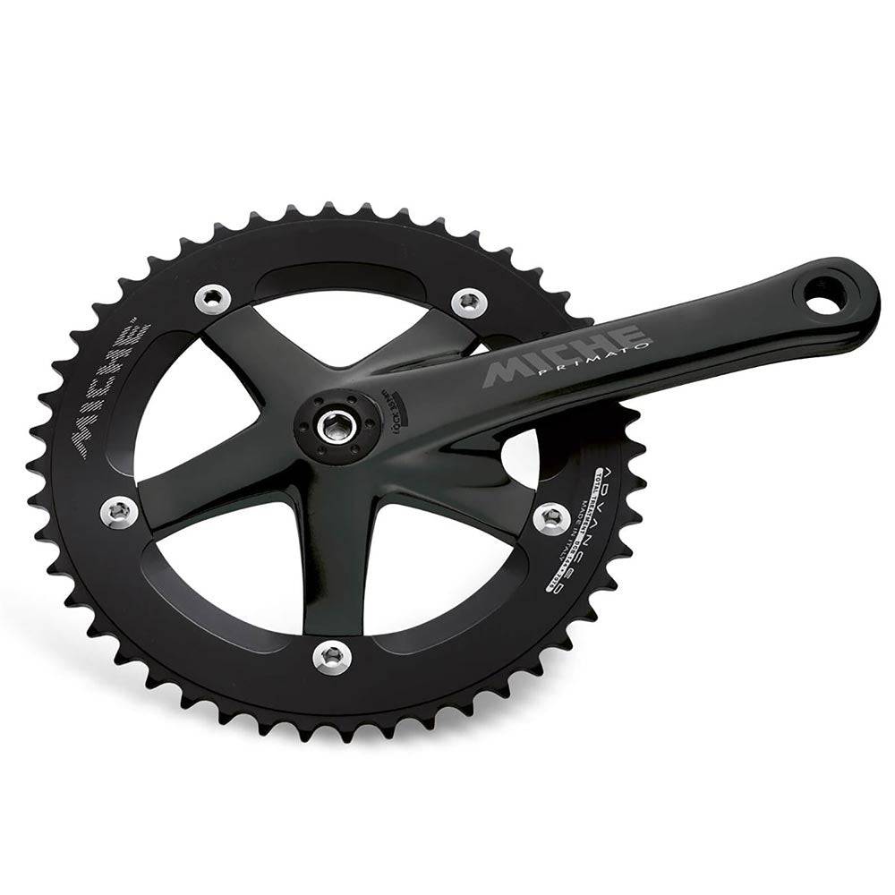 Miche Primato Advanced Track Crankset for cycling, black component with chainring, designed for track cycling performance.