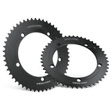 Miche Primato Advanced 51T Pista chainring for track bikes, close-up of black alloy component with engraved branding.