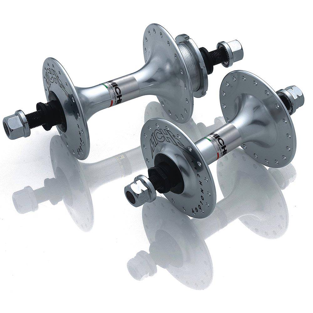 Miche Primato fixed track hubs with sealed bearings, available in large and small flange options, for bicycle components.