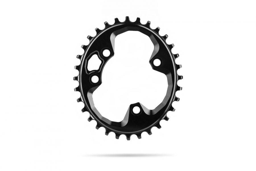 Black Absolute Black MTB 34T oval chainring with 76 BCD for mountain bikes, featuring a sleek design and durable construction.