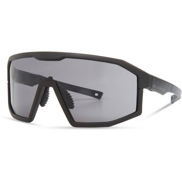 Madison Eyewear Enigma matte black sunglasses with three lenses: black mirror, amber, and clear for versatile style.