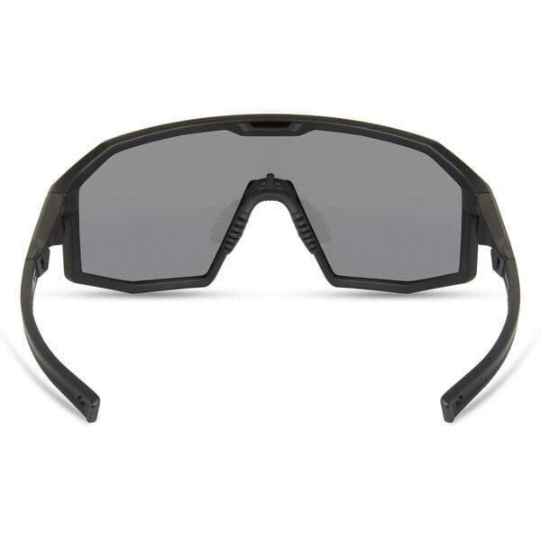Madison Eyewear Enigma matte black sunglasses with three lenses: black mirror, amber, and clear, showcasing versatile eyewear design.