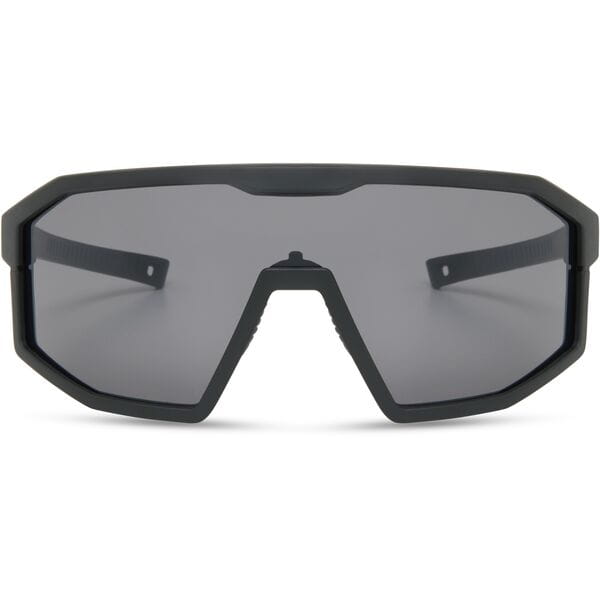 Madison Eyewear Enigma matte black sunglasses with three lenses: black mirror, amber, and clear for versatile eye protection.