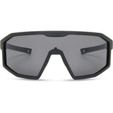 Madison Eyewear Enigma matte black sunglasses with three lenses: black mirror, amber, and clear for versatile eye protection.