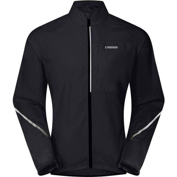 Madison men's packable cycling jacket with windproof and water-resistant features, shown in a compact, lightweight, outdoor clothing style.