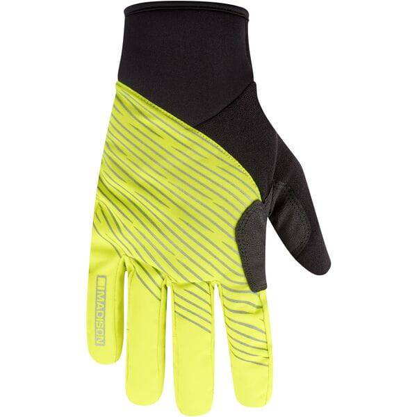 Madison Stellar waterproof thermal gloves with reflective safety stripes and touchscreen compatibility, designed for cold weather outdoor wear