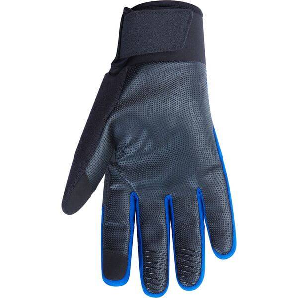 Madison Stellar waterproof thermal gloves with reflective safety stripes and touchscreen compatibility, showing close-up of gloves' textured surface.