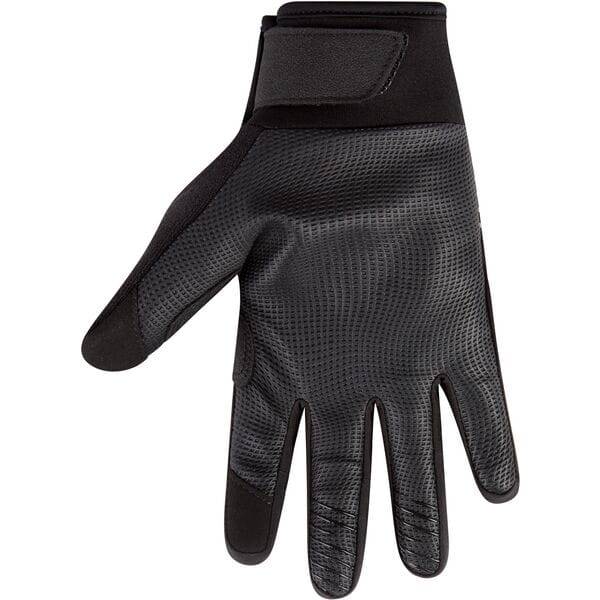Madison Stellar reflective waterproof thermal gloves with touchscreen compatibility, showing black gloves with reflective accents and textured palms.