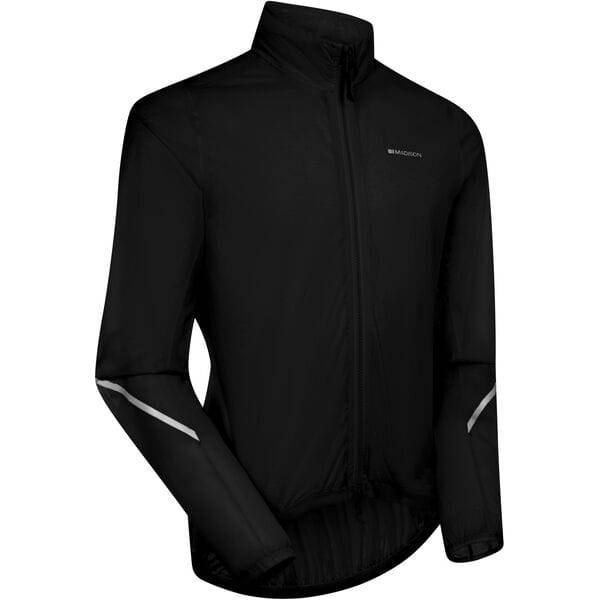 Madison Flux 2L ultra-packable waterproof jacket with reflective inserts and stretch fabric, shown in a compact, lightweight design.
