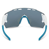 Madison Eyewear Stealth Gloss White cycling sunglasses with blue mirror lenses, lightweight sports eyewear for outdoor riding.